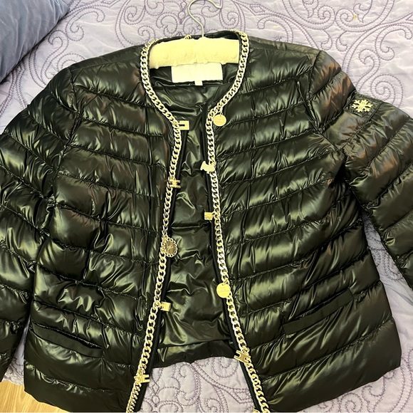 elisabetta franchi Jackets & Blazers - Elisabetta Franchi  Women's Black Puffer Jacket with Chain Detail